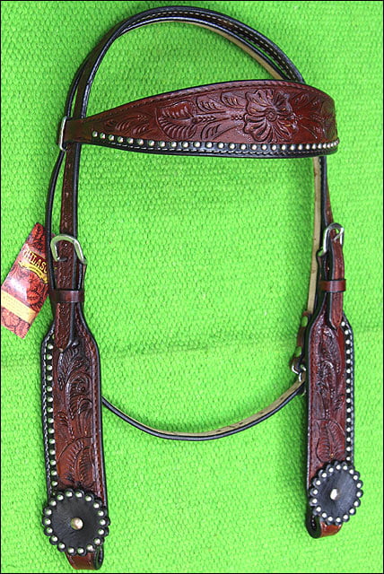 Hilason Western Horse Headstall American Leather Mahogany Silver Spot U-M-HS 