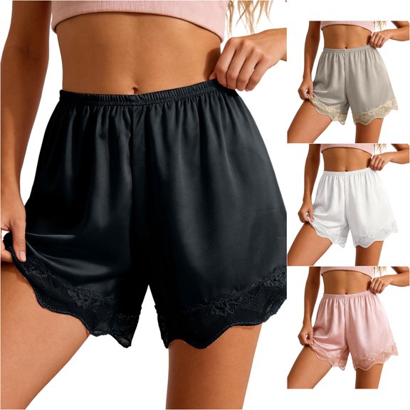 SONXAHE Women's Scalloped Lace Casual Shorts Elastic Drawstring Waist Loose Fit Sleep Bottoms
