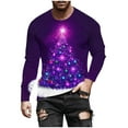 thumbnail image 6 of Feancey Christmas Long Sleeve Tee Shirts for Men Big and Tall Fashion Xmas Tree Print Crewneck Pullover Holiday Casual Loose Tshirts Purple 3XL, 6 of 6