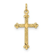 Diamond2Deal 14K Yellow Gold Solid Diamond Shape Cross Pendant for Women (L- 0.87 in, W- 0.47 in)