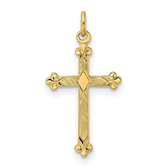 Diamond2Deal 14K Yellow Gold Solid Diamond Shape Cross Pendant for Women (L- 0.87 in, W- 0.47 in)