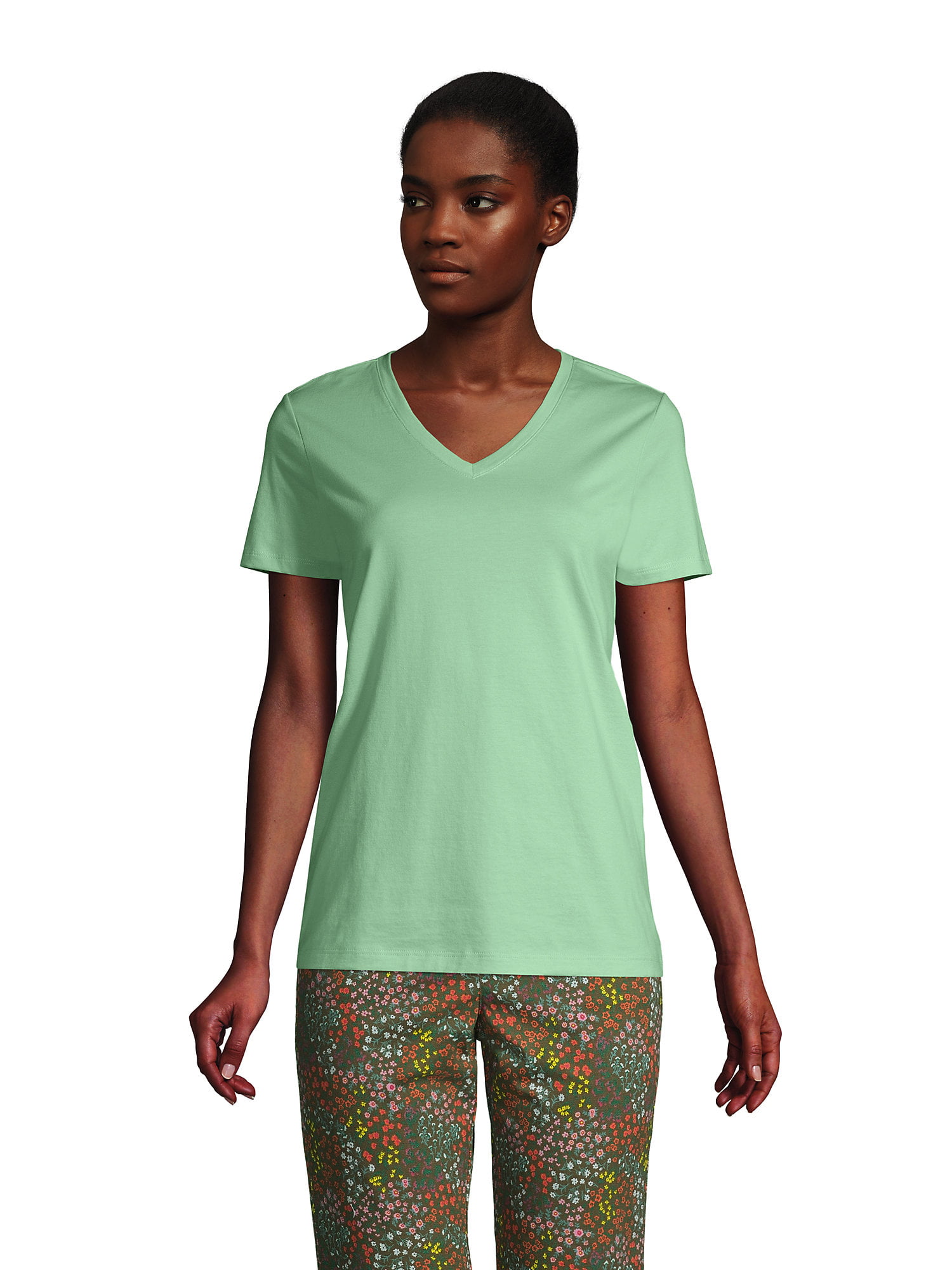 Lands' End Women's Petite Relaxed Supima Cotton Short Sleeve V-Neck T-Shirt 
