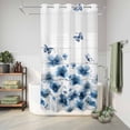 thumbnail image 6 of No Hook Shower Curtain, Navy Blue Floral Shower Curtains for Bathroom with See Through Top Window, Spring Flowers Butterflies Wooden Waterproof & Washable Bath Curtain Stand Up Stall 36"x72", 6 of 9