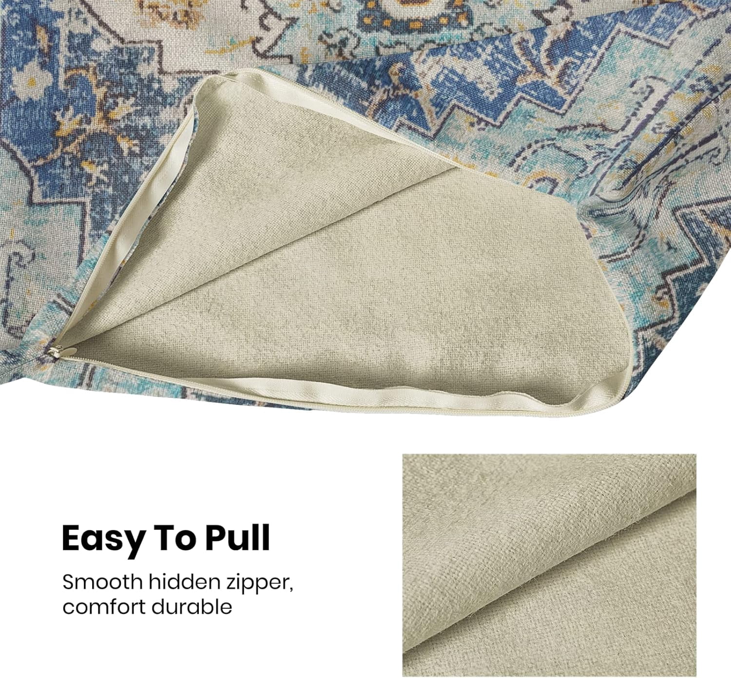 Boho Pillow Covers Set of 2 18x18 Inch Blue Yellow Carpet Pattern Decorative Throw Pillows with Linen Ethnic Design for Farmhouse Sofa Couch Outdoor Decor Add Global Charm to Your Space