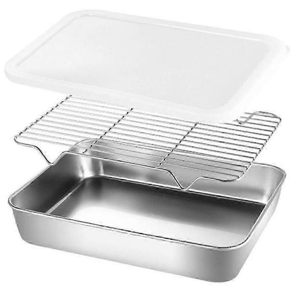 Stainless Steel Roasting Pan with Rack, 26x20x5cm, Kitchen Storage & Oil Straining