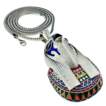 Horus Falcon Egyptian Bird God Hip Hop Chain Silver Tone 36" Franco Necklace