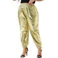 thumbnail image 4 of Pantalones jogger de mujer plus size Agnes Orinda, metálicos, brillantes, de cintura alta, elásticos, pantalones holográficos, sudadera 3X dorado, 4 of 6