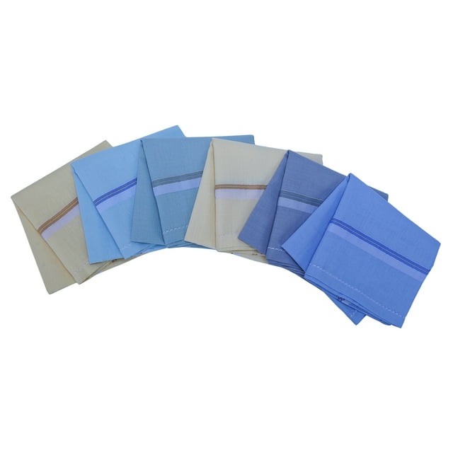 Royal Mart 12 Men's Cotton Handkerchief Set - 15+ Inches, Light Striped, Multi-Color Handkerchief