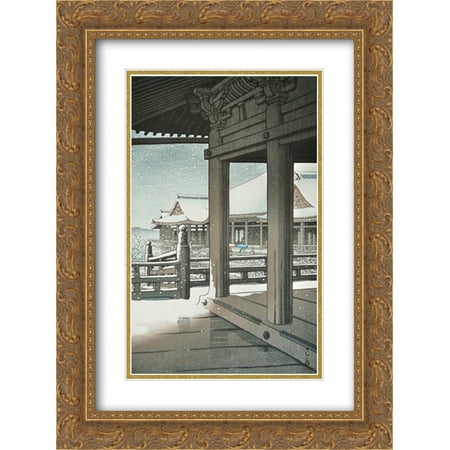 Acetate Temples Frame - Hasui Kawase 2x Matted 20x24 Gold Ornate Framed Art Print 'Snow Fall at Kiyomizu Temple, Kyoto'