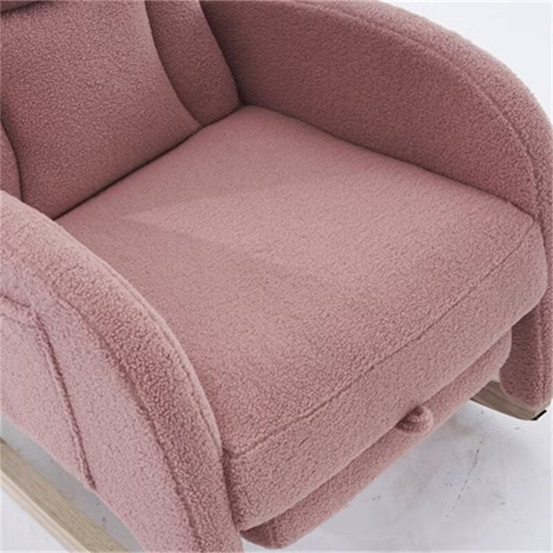 Rocking Chair Nursery - Modern Teddy Gliding Rocker Chair Lounge Chair with Adjustable Footrest, High Back Upholstered Wingback Armchair Comfy Single Sofa Chair for Living Room, Pink