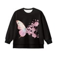 thumbnail image 4 of Xoenoiee Butterfly Cherry Blossom Print Girls Oversized Sweatshirt Crewneck Long Sleeve Side Slit Pullover Top, Loose Casual Y2K Fall Winter Clothes, 13-14 Years, 4 of 7
