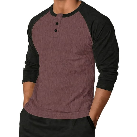 AnuYalue Mens Big and Tall Henley Tops Relaxed Fit Fashion Color Block Shirt Lightweight Gym Athletic Tees