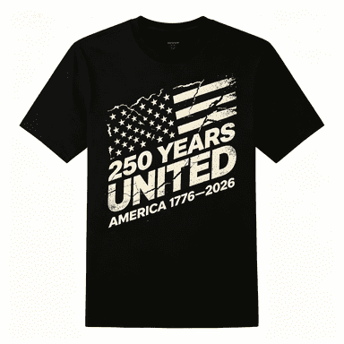 American 250th Anniversary 250 Years United Patriotic Tee 100% Cotton Unisex Alpha T-Shirt US, X-Large, Regular Black