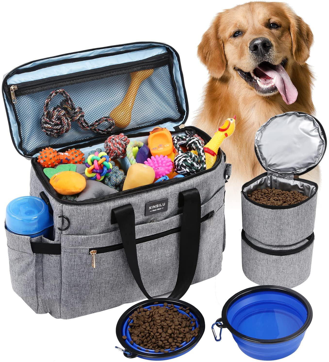 Pet Travel Bag for Supplies Airline Approved Dog Travel Diaper Bag with Locking Safety Zippers