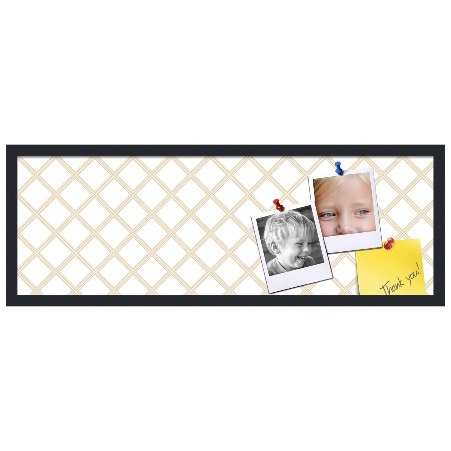 PinPix 36x12 Custom Cork Bulletin Board Diamond Modern Beige White Poster Board Has a Fabric Style Canvas Finish, Framed in Diamond Modern Beige White, by ArtToFrames (PinPix-1801)