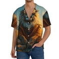 thumbnail image 1 of Balery Prairie Meditating Lion Camisa Casual de Manga Corta con Botones para Hombre, Texturizada, Estilo Cubano, para Playa, Verano-4X-Large, 1 of 5