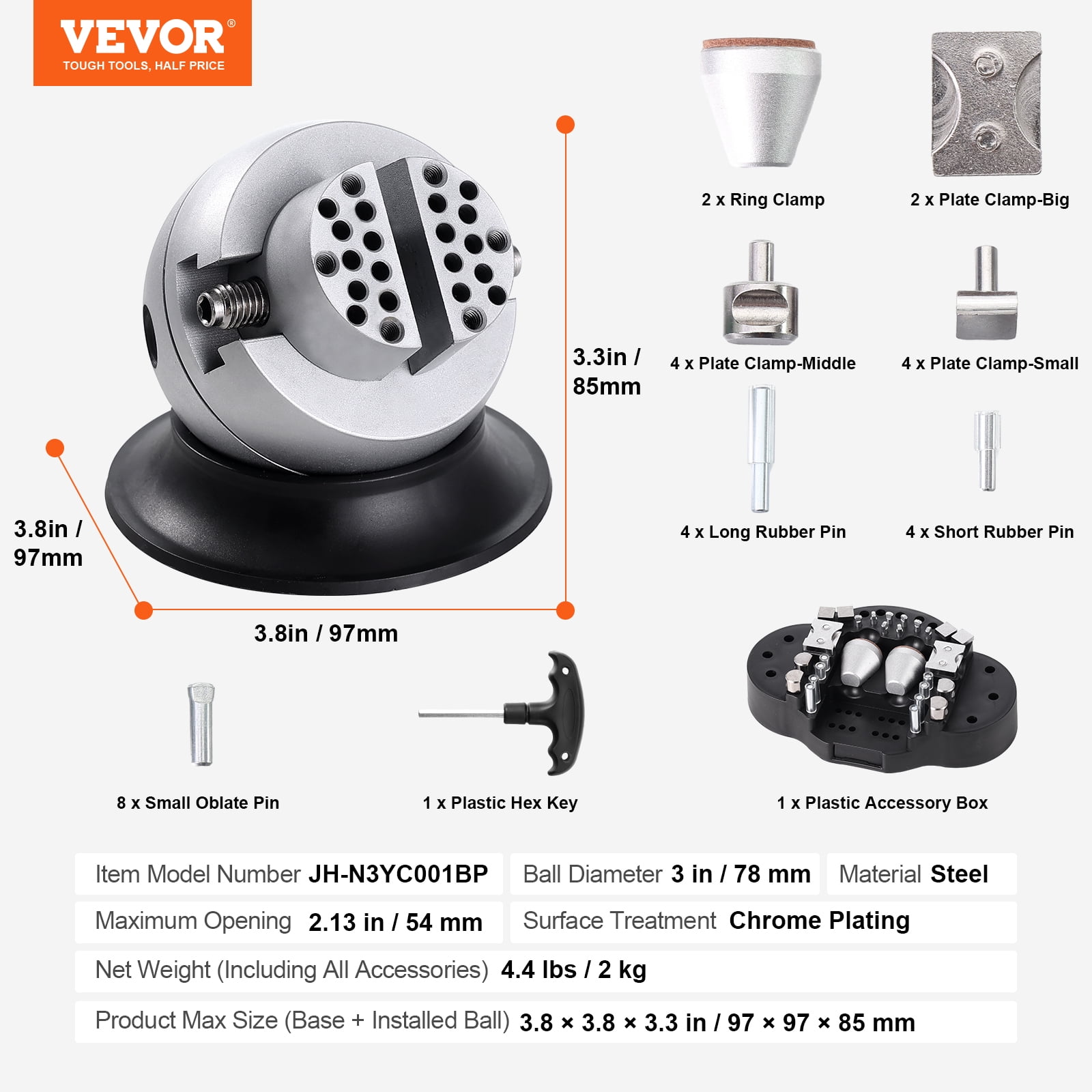 SKYSHALO Ball Vise, 3" Engraving Setting Tool, 360° Rotation Engraving Block Vise, 30 PCS Attachment Jewelry Engraving Block Tools Standard Block