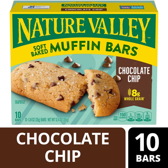 Nature Valley Soft Baked Muffin Bars, Chocolate Chip, Snack Bars, 10 Bars, 12.4 oz