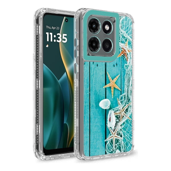 Rosebono Compatible With Motorola Moto G Power 2025 / G Power 2026 Case, Crystal Clear Frame Graphics Design 3-Layer Hybrid Case (Starfish)