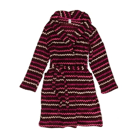 

Womens Plush Burgundy & Pink Stripe Bathrobe Bath Robe Housecoat X-Large