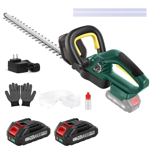 Saker 22V Cordless Hedge Trimmer, 20-Inch Handheld Electric Trimmers with Dual-Action Blades, 2x 2000mAh Batteries for Shrubs & Trees