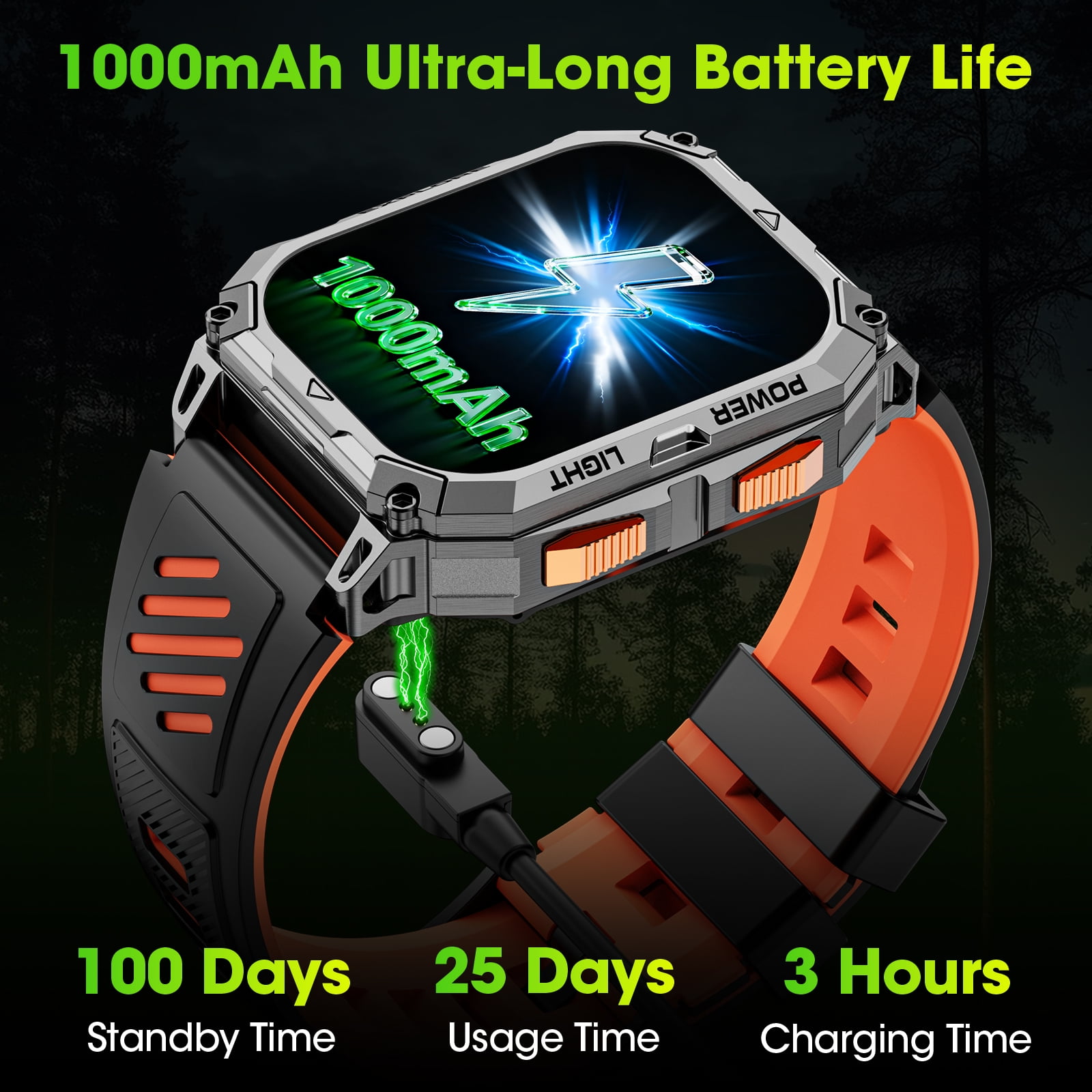 Haulvean Military Smart Watch for Men 2.01 inch with 1000mAh/IP68 Waterproof/Answer/Make Calls/100+ Sport Modes/Outdoor Sports/Fitness Tracker Watches fits for Android and Iphone Devices (Black)