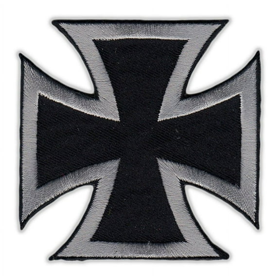 Motorcycle Jacket Embroidered Patch - Maltese Cross (Black, Silver) - Vest, Cut, Leathers - 3" x 3"