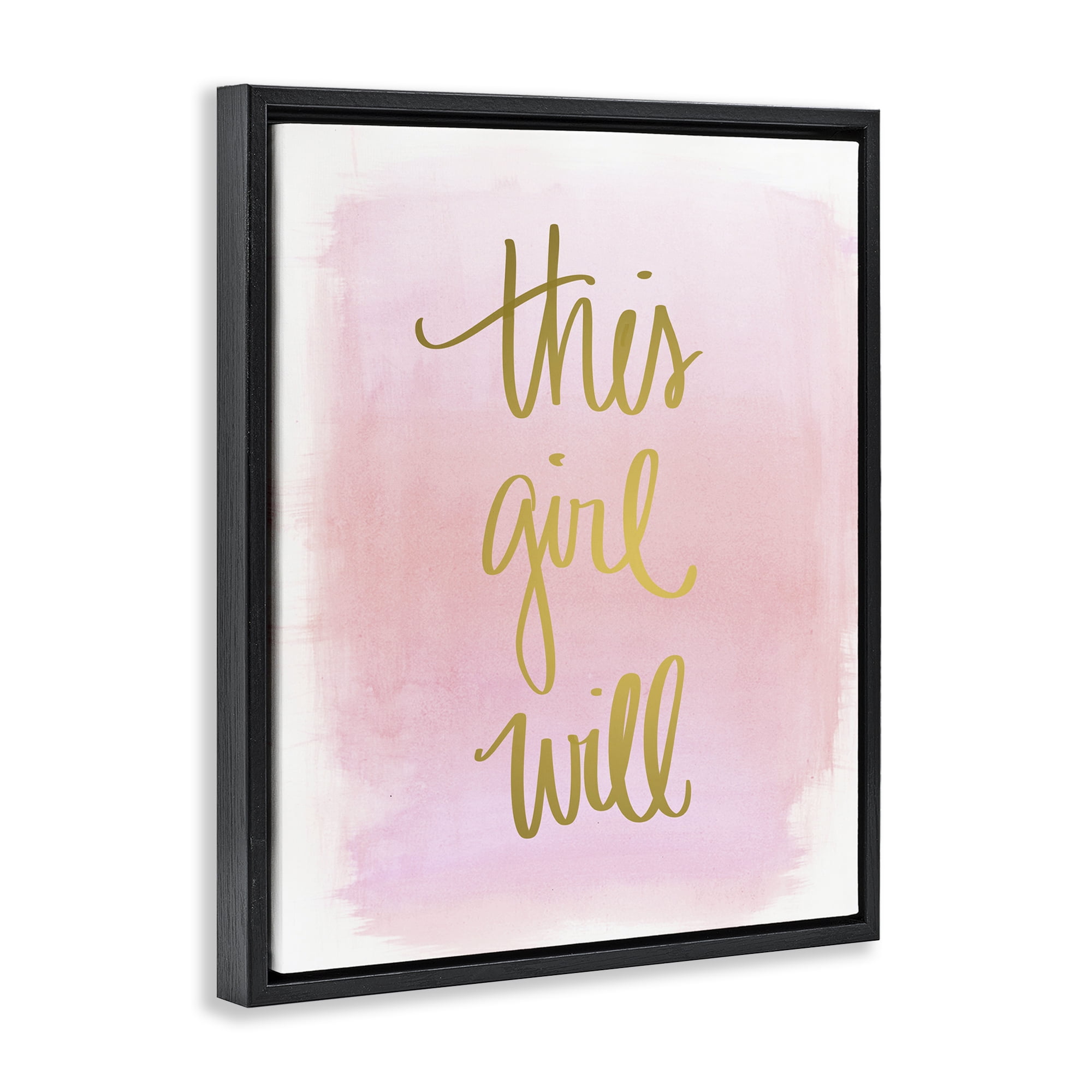 Stupell Industries This Girl Will on Pink Text & Numbers Painting Black Floater Framed Canvas Art Print Wall Art, 25 x 31