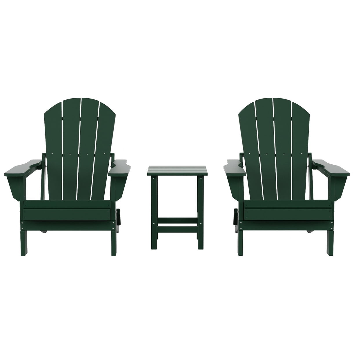 Polytrends  Laguna Hdpe All Weather Outdoor Patio Foldable Adirondack Chairs With Side Table (3-Piece Set) Dark Green