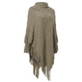 thumbnail image 2 of LELINTA Womens Turtleneck Poncho Striped Fall Winter Sweater Irregular Hem Fringed Striped Pullover Wrap, 2 of 4