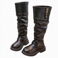 thumbnail image 4 of KPOPLK Girls Leather Lace Up Knee High Boots with Side Zipper Fashion Comfortable Round Toe Low Heel Combat Riding Boots Tall Boots Little Kid/Big Kid(29,Black), 4 of 6