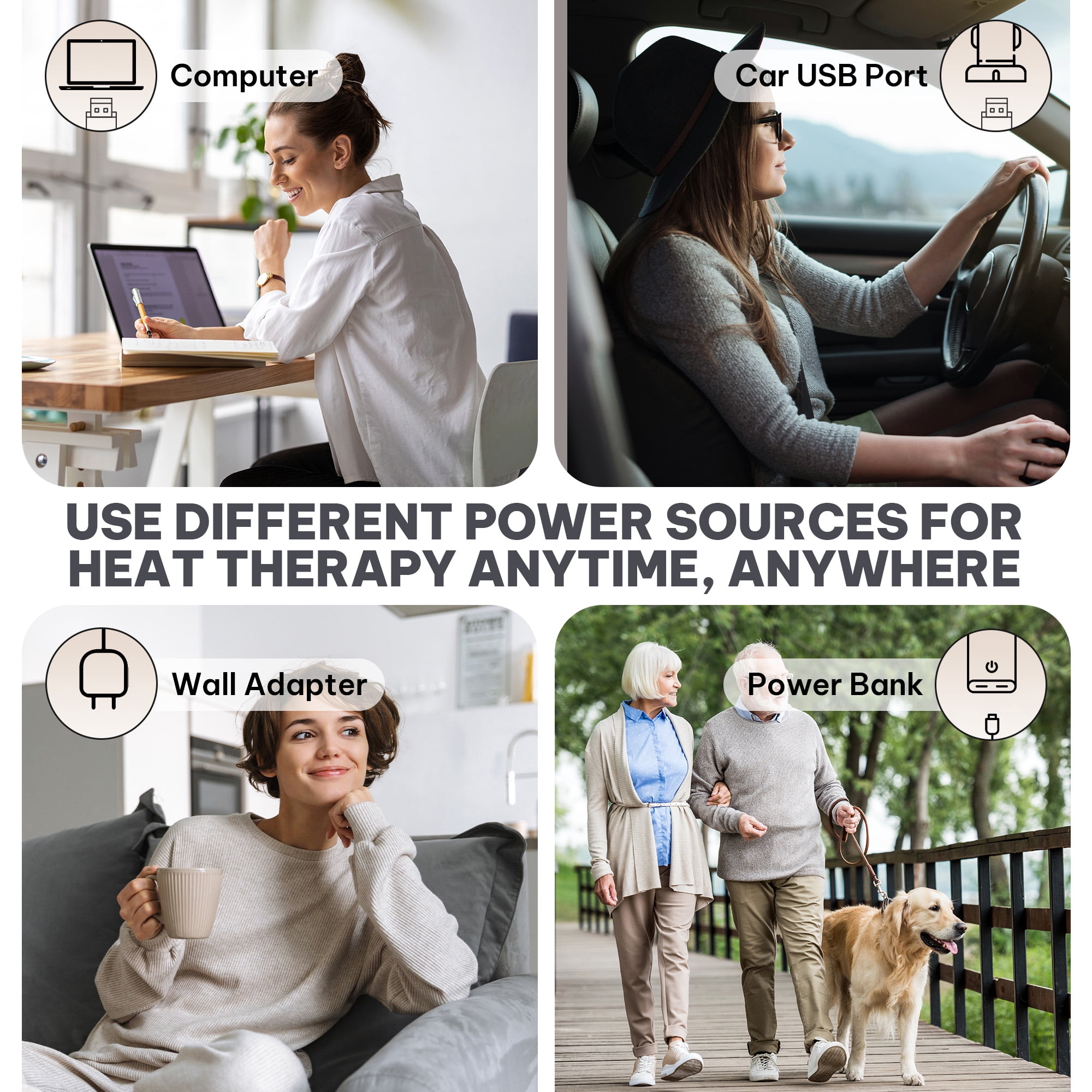 MaxKare Cordless Rechargeable Heating Pad for Hot and Cold Use with USB Power Bank, Auto Power Off, 8"x15"-Gray