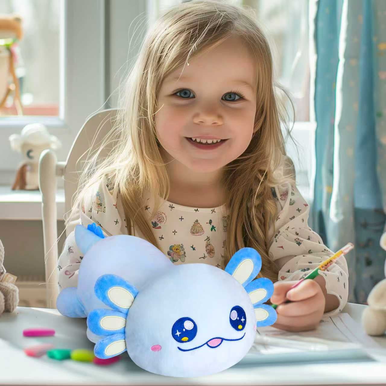 Houwsbaby 12'' Blue Axolotl Plush Pillow,Cute Relaxing Pose Axolotl Stuffed Animal,Plushie Squishy Toy Birthday Christmas Halloween Hoilday Ideal Gift for Toddler Kids Boys Girls