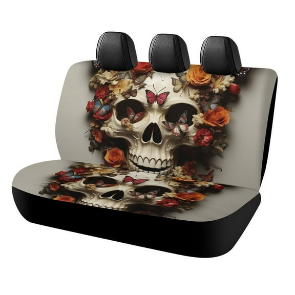 Gothic Skull Lover Rear Seat Covers, Car Backseat Protector, Universal Back Seat Vehicle Interior Protector, Fits Most Cars, SUVs, Sedans, Trucks
