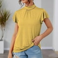 thumbnail image 3 of Fanxing T-Shirts à Col Roulé pour Femmes, Manches Courtes, Ajusté, Été, Élégant, Jaune, S, 3 of 5