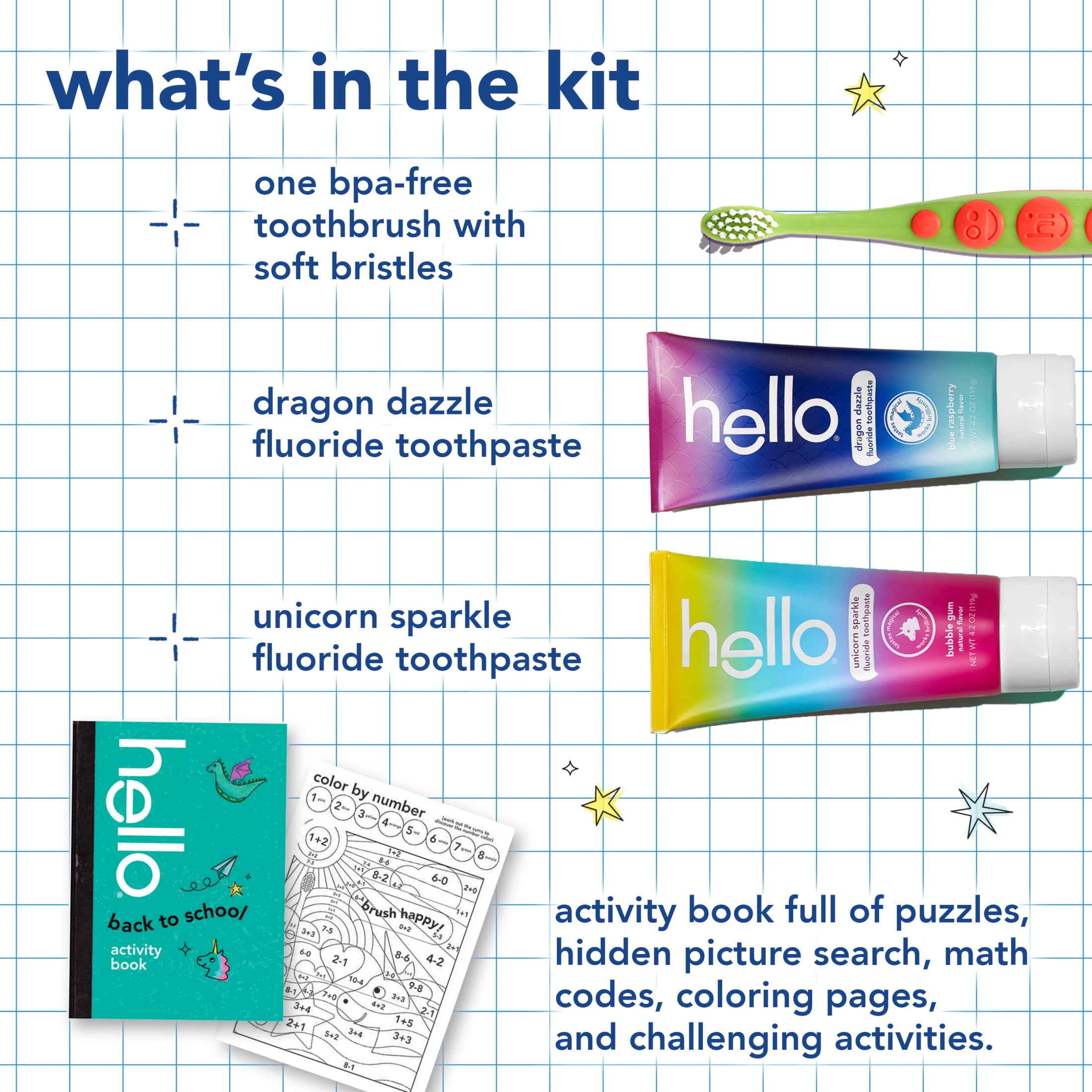 hello Kids Toothbrush and Kids Toothpaste Back To School Kit