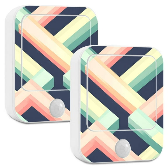 Yayeee 2-Pack Plug in LED Night Lights with Light Sensors Motion Detectors, Green Stripes