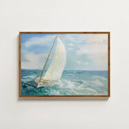 Vintage Sailboat Print Coastal Wall Art Seascape Beach House Decor Bathroom Prints Beachy Wall Art Nautical Print Art Home Decor #1263, Unframed Poster Size 8x12