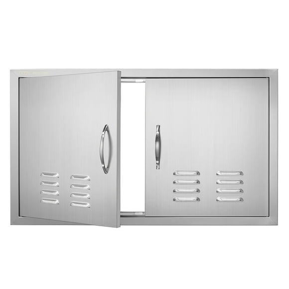 VEVOR BBQ Access Door, 36W x 21H Inch Double Outdoor Kitchen Door, Stainless Steel Flush Mount Door, Wall Vertical Door with Handles and Vents for BBQ Island