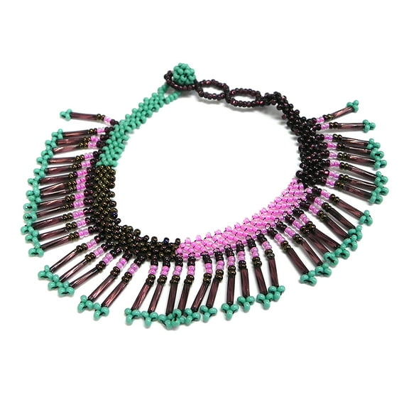 Czech Glass Seed Bead Multi Dangle Frill Fringe Anklet - Womens Fashion Handmade Beadwork Jewelry Boho Accessories