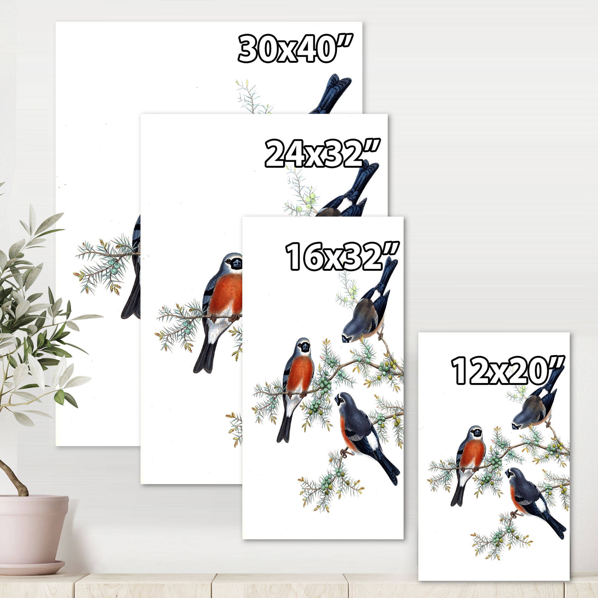 Designart ' Vintage Countryside Birds On Branch III ' Farmhouse Canvas Wall Art Print