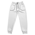 thumbnail image 5 of Havenre Mens Stripe Track Pants Skinny Fit Stretch Trouser Elastic Jogger Drawstring Elastic Waist Straight Leg Gym Workout Sweat Pants with Pockets White L, 5 of 8