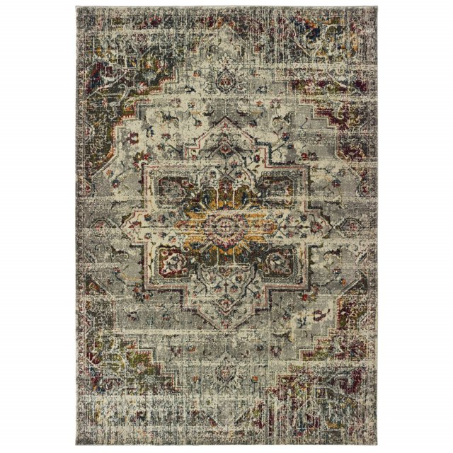 homeroots home decor 388654 4’x6’ Gray and Ivory Distressed Area Rug