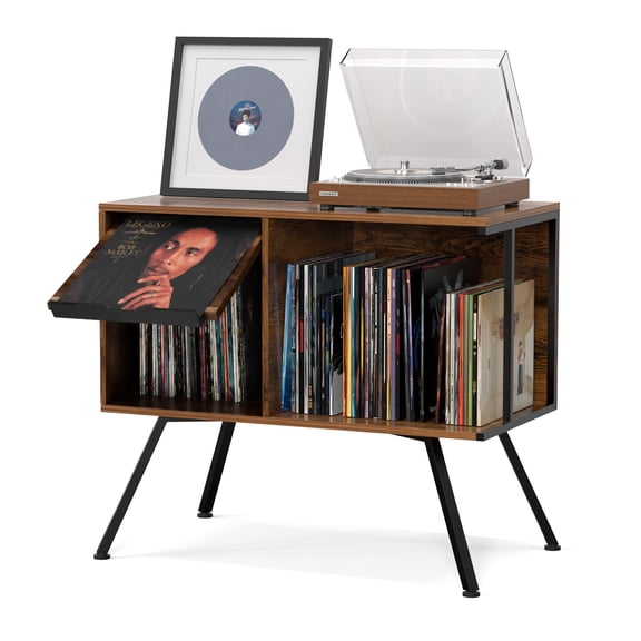 Keelian Record Player Stand, Turntable Stand with Vinyl Record Storage, Holds 150 LPs for Bedroom Living Room,Rustic Brown