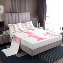 Erosebridal Letter Personalized Bed Sheets Set Queen Size,Floral Flower Bedding Sets Queen Size,Initial Monogrammed Bed Sheets Queen,Microfiber Teens Bedroom Decor,4-Piece