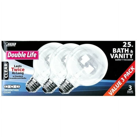 Feit Electric 25W Decorative Globe G25 Light Bulbs - Clear (3 Pack) Bath and Vanity Light Bulbs