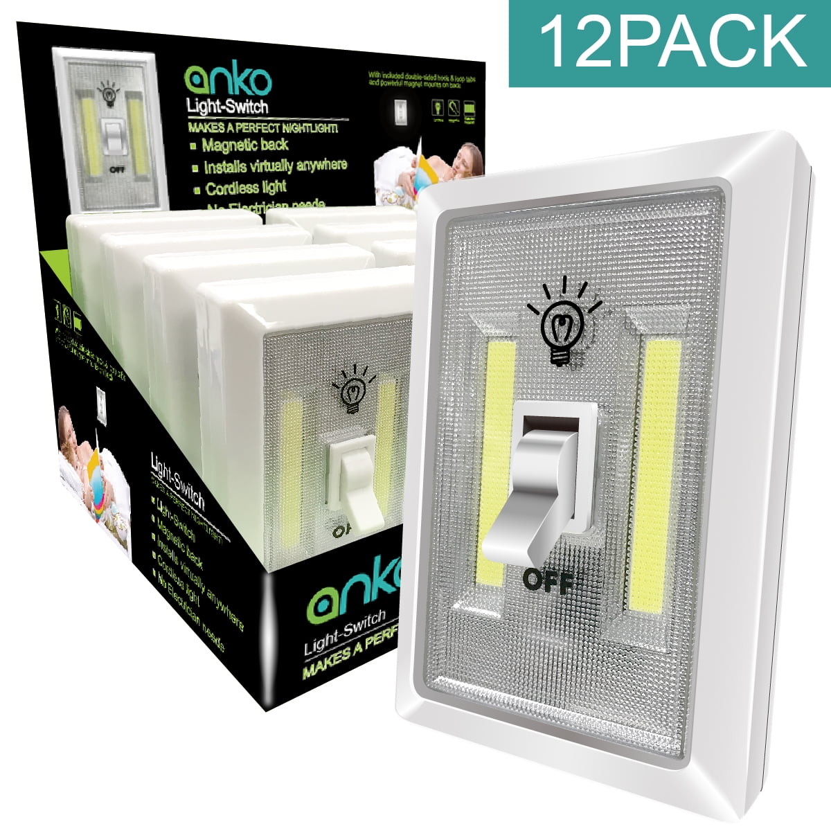 Portable 200 Lumen COB Cordless Ultra Bright LED Light Switch 2 pack 