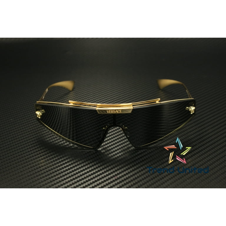 Versace VE 2265 Gold Metal Unisex Shield Sunglasses, Grey Lens