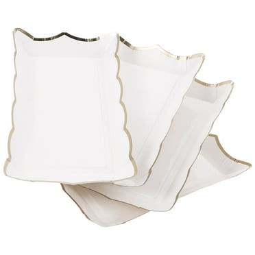 MUSEYA 4Pcs Serving Platters for Parties Disposable Serving Trays White Food Safe