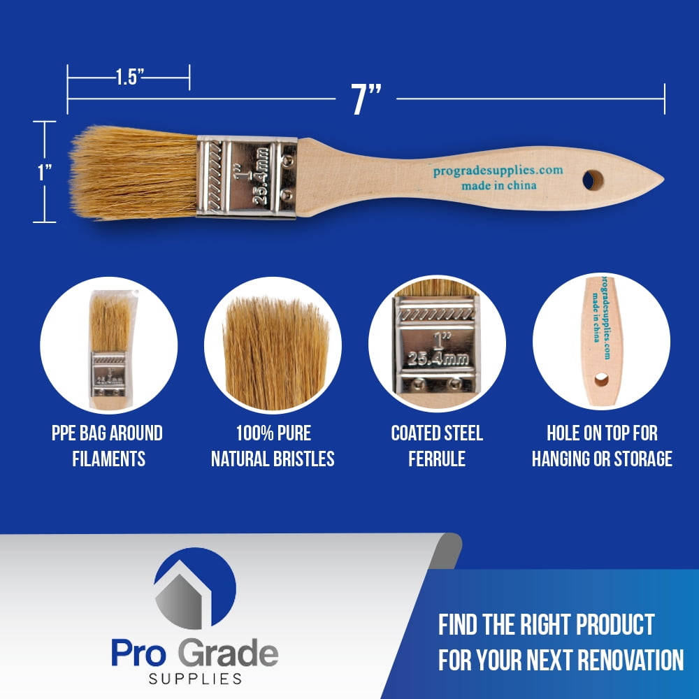 Pro Grade Chip Brush, 1-inch Professional Paint Brushes, 96 Pack Natural China Bristle Paintbrush Set